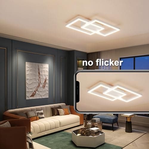 Klighten Plafonnier LED Dimmable 35W, Blanc Lampe Plafond Avec Télécommande, Moderne Géométrie Éclairage de Plafond pour Salon Chambre Cuisine Couloir, 3000k-6000K, L40cm ×W30cmx H4cm