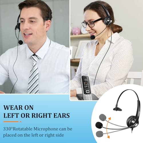 2,5mm Prise Jack Casque Téléphone Fixe sans Fil pour Gigaset C430A CL660HX Panasonic Cisco Spa Polycom DECT, Oreillette Filaire avec Micro Anti-Bruit pour Téléphonique Travail Centre d'appel Bureau