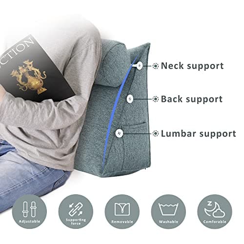 Rucener Coussin de Dossier pour Lit Coussin de Lecture pour Dossier de Lecture Coussin de Dossier Triangulaire Coussin à Coins Coussin de Lecture en Mousse Gris 60 CM