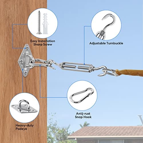 Covlongyu Kit de Fixation pour Voile d'ombrage, 304 Kit de matériel de Pare - Soleil en Acier Inoxydable Rectangle Triangle et carré......