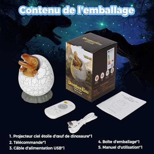 YISSVIC Projecteur Ciel Etoile Œufs de Dinosaure Projecteur Galaxie 8 Effets Lumineux 5 Vitesse 5 Luminosité avec Télécommande Minuterie Ciel Etoile Plafond Décoration Chambre Cadeau pour Noël, Fête