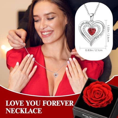 Cadeau Femme, Cadeaux Noel Femme, Cadeau Anniversaire Femme pour Elle - Collier Boîte Cadeau Bijoux Rose, Idee Fleur Cadeaux pour Maman Petite Amie Femme À Noël Saint Valentin Fête des Mères