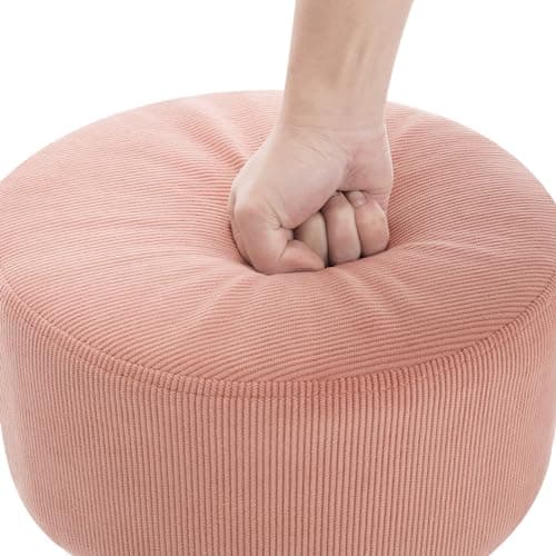 WOLTU Tabouret de Maquillage, Tabouret de Bar Rond, Tabouret Réglable en Hauteur, Tabouret Pivotant sur Socle Évasé en Métal, Tabouret Rembourré, en Velours Côtelé, Rose, BH409rs-1