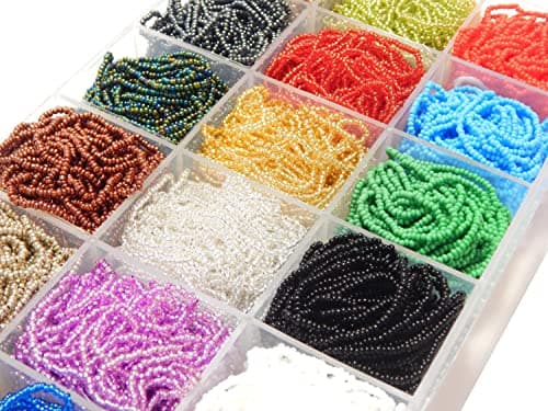 Preciosa Ornela Lot de 81 000 perles de rocaille en verre tchèque 11/0 sur plusieurs brins 18 couleurs avec boîte de perles