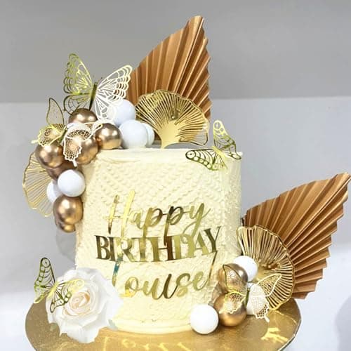 Roaring Good Time décoration de gâteau boho champagne boules d'or décoration de gâteau feuilles de palme d'or décoration de gâteau bohème boules d'or blanc pour mariage anniversaire anniversaire
