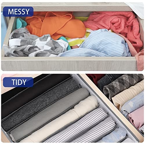 sprecenk Boîte de Rangement Vetement, 12 Grilles Armoire Organisateur de Vêtements, 2PCS Organisateur de Tiroir Pliable pour T-shirts, Shorts, Jupes, Gris