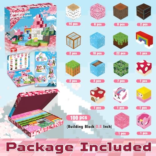 Blocs Magnétiques Monde de Construction Magnétique Construis Mon Monde Magnétique de Licorne de Rêve 100 Pièces Blocs Magnétiques Cadeaux Licorne pour Filles 4 5 6 7 8 9 Jeux Magnétiques Jouets