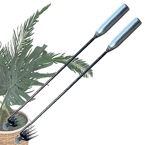 JINGAN Désherbeur en acier inoxydable | Débroussailleuse manuelle en acier inoxydable avec 4 dents | Accessoires d'entretien du jardin antirouille, râteau et houe pour jardin
