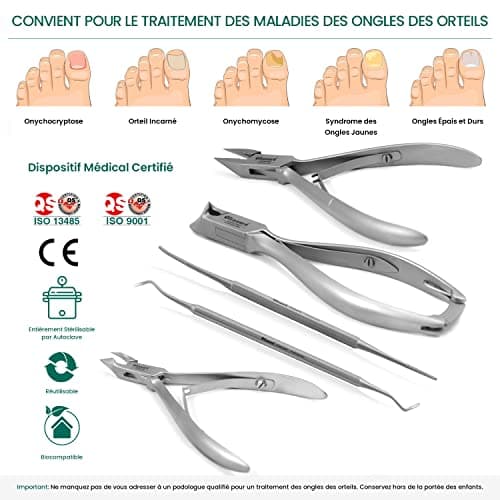 Blizzard - Kit d'Outils Podologie 5pcs, Pince Ponte de Lune, Pointe de Flèche et Coupe Cuticule, Lime Grattoir et Burin pour Ongles Incarnées - Fabrication Allemand pour Utilisation Professionnel
