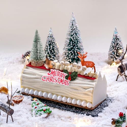 BETESSIN Ensemble de 5 Décoration Gâteau Noël Cake toppers Miniature Figurine Sapin Renne Oiseau Feuilles de Houx Joyeux Noël pour Cupcake Pâtisserie Desserts