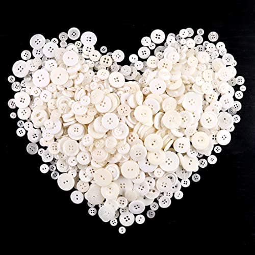 Swpeet Lot de 1 000 boutons de Noël ronds blancs à 2 et 4 trous en résine pour travaux manuels, décorations de Noël, projets d'art et d'artisanat, décoration de bricolage – Blanc
