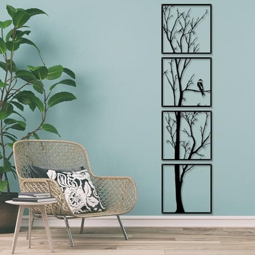 Pduoduo Lot de 4 décorations murales en forme d'arbre en métal pour maison, jardin, salon