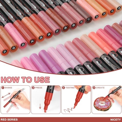 NICETY 30Pcs Feutre Acrylique - marqueur peinture acrylique Verre pour Bois, Toile, Verre, Céramique - Acrylic Paint Marker à base d'eau à 0,7 mm Extra Pointe Fine (Rouge)