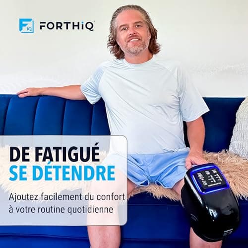 FORTHiQ Pro+ Massage Genoux avec Chaleur et Lumière Rouge, 6-en-1: Chaleur, Lumière Rouge à Double Longueur d'Onde et Vibration – Sans Fil, Portable, Rechargeable, Fonction Mémoire, Bandes Ajustables