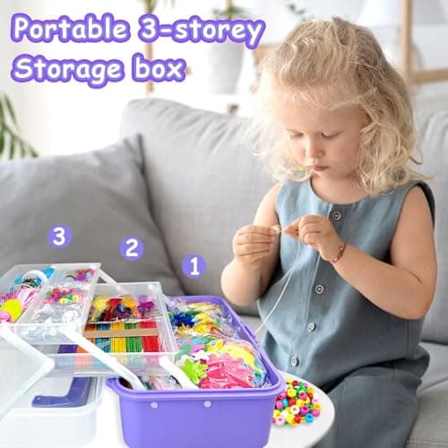 3000 Activites Manuelles pour Enfants Bricolage Enfants Kits de Loisirs Créatifs Boîte de Bricolage à 3 Niveaux avec Pipe Cleaners pour Enfants de 4-6, 6-8, 8-12 ans Cadeaux pour Filles Garçons,Violet