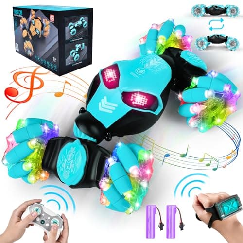 IEEILULU Voiture Télécommandée Enfant, RC Stunt Auto avec Commande Manuelle, Voiture Télécommandée Tout Terrain avec Musique et Lumières, 360° Rotation Drift Car, Cadeau pour Enfants de Plus de 6 an