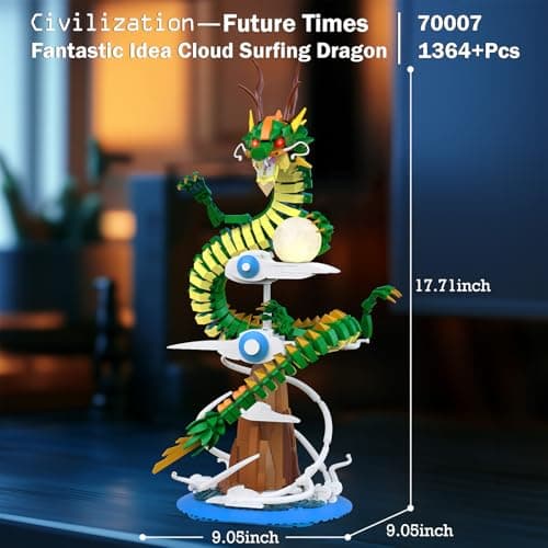 JMBricklayer Ensemble de construction dragon pour adultes, kit de dragon cool avec lumières 70007, collection de modèles ou décoration de bureau à domicile, jouets de construction cadeau pour garçons,