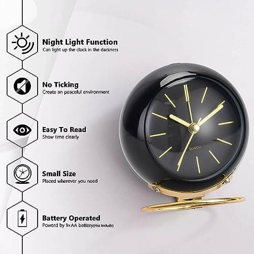 Azyh Réveil analogique au design simple mignon - Horloge de table rétro avec veilleuse - Silencieuse - Sans tic-tac - Fonctionne avec piles - Pour enfants, chambre à coucher, voyage, cuisine, table de