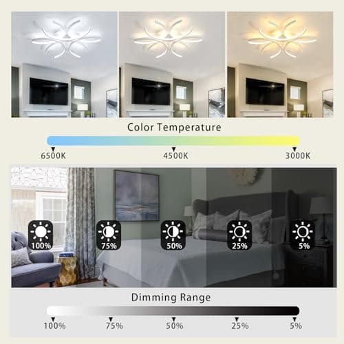 Dceinz LED Plafonnier Chambre Dimmable Moderne Luminaire Plafonnier et Télécommande Salon 6000K Éclairage de Plafond APP Grande Salon Lampe Plafond Métal Blanc pour Salle À Manger, Cuisine
