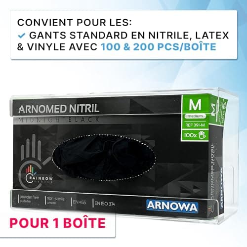ARNOMED Support gant pour gants jetables, 1 support de gants jetables pour 1 boîte, support mural pour gants jetables, distributeur de gants transparent en acrylique en 24,6 x 10,6 x 13,5cm