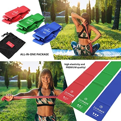 Bandes Élastiques Fitness Set/Extra Longue 2m Elastiband 3 Niveaux de Résistance + eBook Guide et Sac | Physique Exercise Pilates Yoga Sport Gym Musculation Traction Gymnastique Kit Training