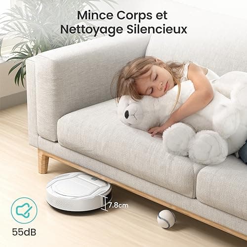 Lefant Aspirateur Robot, Robot Aspirateur Autonomie Mince Silencieux, Connecté avec WiFi/Alexa/App, 3 Modes d'aspirations, Programmable, Idéal pour Les Poils d'animaux Tapis Sols Durs, M210 Blanc