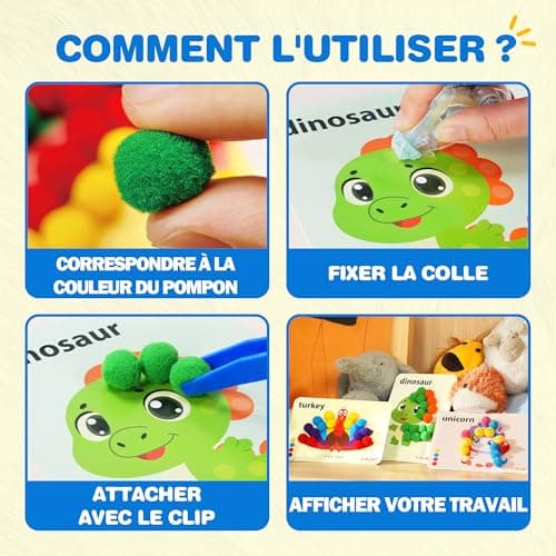 YPLUS Ensemble de Bricolage Enfant avec Pompons - Kit créatif pour le développement de la coordination et l'activité manuelle des enfants, pour des heures d'amusement-Animal