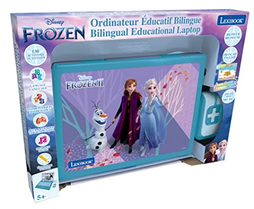 Lexibook, La Reine des Neiges, Ordinateur Portable éducatif bilingue Anglais/français, Écran Couleurs, Jouet pour Enfant avec 130 activités d'apprentissage, Jeux et Musique, Bleu/Violet, JC798FZi1