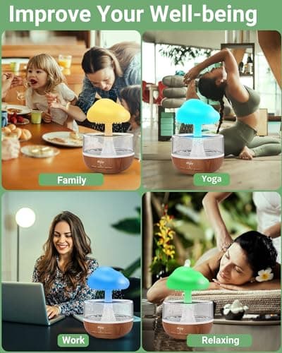 Humidificateur d'air avec Lampe Pluie, Weljoy Rain-Cloud humidificateur avec 7 lumières LED de Couleur, Diffuseur d'huiles essentielles pour Maison, Bureau, Chambre, la Relaxation, Dormir