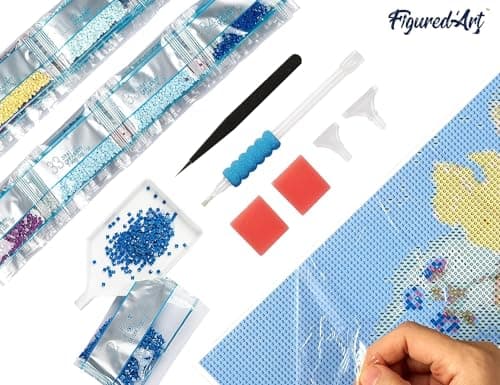 Figured’Art Diamond Painting Broderie Diamant 40x50cm Avec Cadre Toile Tendue Strass Perles Carrés - Vague et coucher de soleil - Kit Complet 5D DIY Activité Manuelle Loisirs Créatifs Adultes