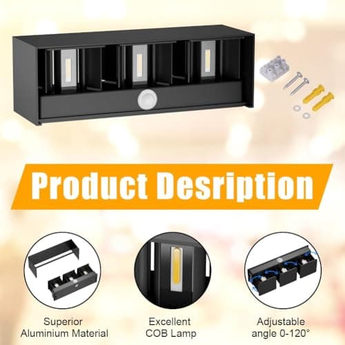 Klighten 30W Applique avec détecteur de mouvement, Applique murale exterieur/interieur,IP65 3000K,Applique détecteur de mouvement,Noir
