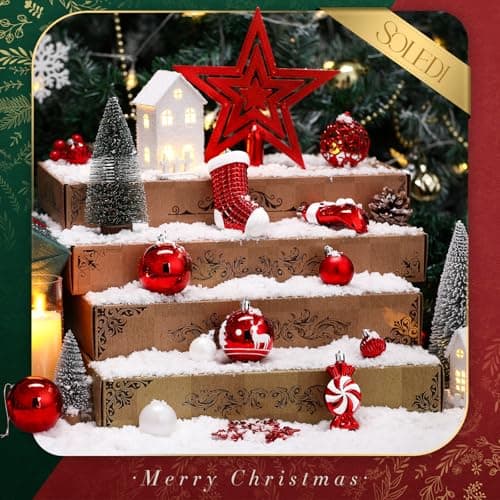 SOLEDI Lot de 128 Boule de Noel - Decoration Noel Sapin - Boules de Noël en Plastique Incassable - pour Decoration Noel Extérieur ou Intérieure - Décorer Sapin de Noël - Deco Noel (Rouge et Blanc)