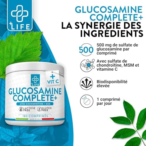 Glucosamine Chondroïtine Msm Et Vitamina C 180 Comprimés PiuLife® Bien-être Du Cartilage, Des Os, Complement Articulation Chondroitine Glucosamine Sulfate, Genoux, Épaule, Coude