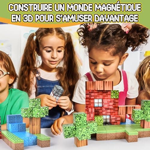 Ulikey Bloc Minecraft Aimanté, 80 Pièces Construction Magnetique Enfant 2.5CM Jeux de Construction Magnétique Forêt Cube Magnétique pour Enfants 3 4 5 6 7 8 9 10 Ans (Aventure en Forêt)