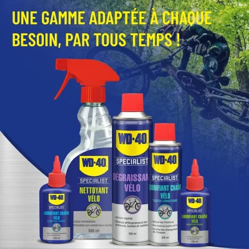 WD-40 SPECIALIST • Lubrifiant Chaîne Vélo Toutes Conditions • Aérosol • Formule au PTFE pour empêcher l'adhérence des saletés • Protection anticorrosion • Réduit les points de friction • 250 ML