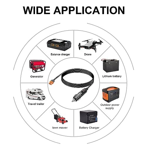 GINTOOYUN Prise allume-cigare vers fiche XT60I-F - Câble d'alimentation 17 AWG - Prise allume-cigare vers fiche XT60I-F - Rallonge pour stations de charge portables, drones, etc (62")