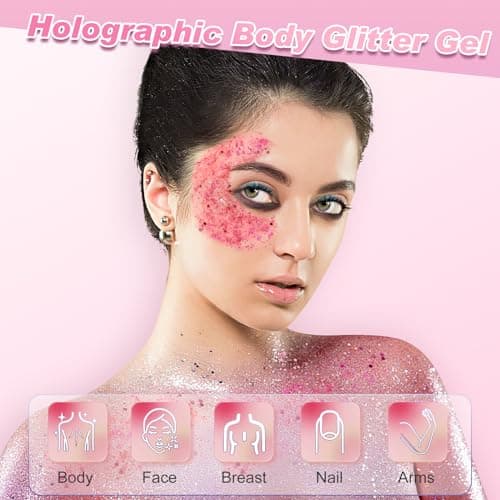 Gel Pailleté Pour Le Corps, Paillettes Rose Pour Le Visage, Lotion Scintillante Holographique, Gel Pour Le Visage Et Le Corps Pour Les Yeux, Les Cheveux, Les Ongles, L'art DIY, Maquillage (50ml)
