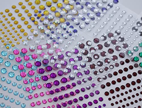 Blue Aqua Self Adhesive Acrylic Rhinestones 3 Sizes 4mm 6mm 8mm Plastic Face Gems Stick On Body Jewels Hair Crystals For DIY Cards And Invitations Crafts Bling Sticker - 5 Sheets - 480PCS
