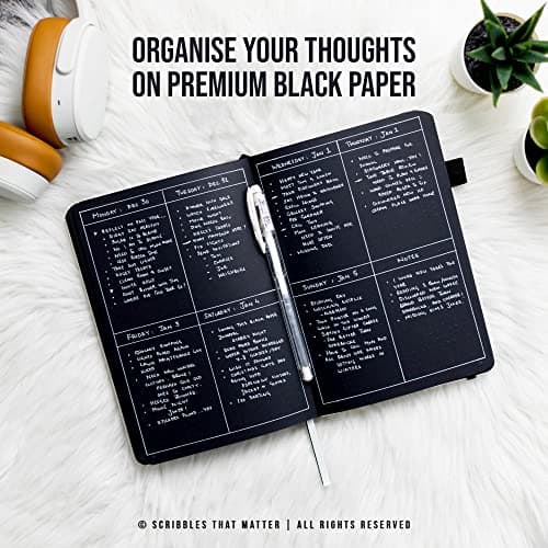 Scribbles That Matter Papier noir B5 Bullet Dotted Journal + Stylo gratuit! B5 Starry Night by Ton carnet pointillés rigide 160 g/m2, épais résistant aux saignements pour le travail (7 x 10)