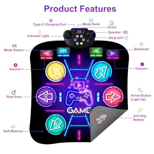 CXWLMAT 2024 Amélioré Rechargeable Enfants Tapis de Danse pour 3 4 5 6 7 8+ Ans, Lumière Filles Tapis Danse avec Batterie de Grande Capacité, Musique Bluetooth Dance Mat Jouets pour Cadeaux de Noël