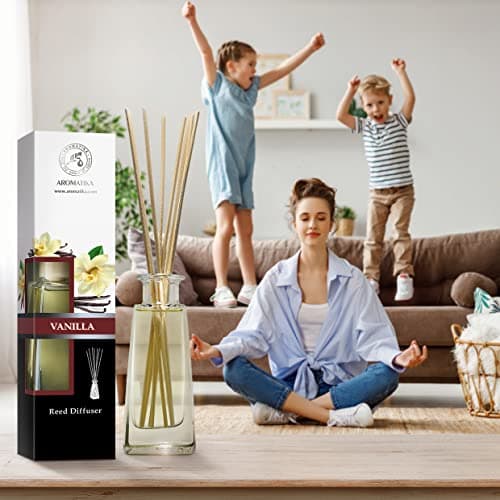 Diffuseur Parfum de Vanille 100ml - Naturel Fragrance Fraîche et Durable - Kit Diffuseur Cadeau avec 10 Bâtonnets de Bambou - Meilleur pour Aromathérapie