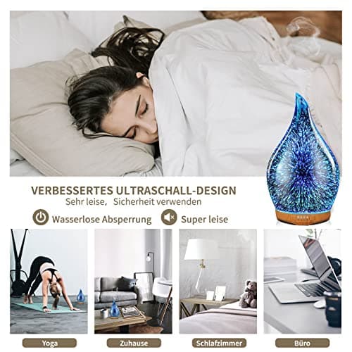 Porseme 280ml Diffuseur d'arômes en verre avec télécommande, humidificateur à ultrasons 3D soufflé à la main, silencieux,mise hors tension automatique,fonction minuterie, humidificateur pour la maison