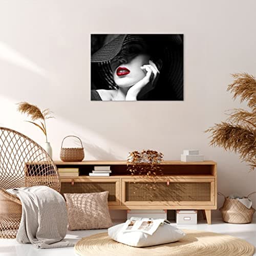 ARTTOR Tableau sur Toile Décoratif 70x50 cm Noir et Blanc Personnes - 3618 | Femme Affronter Bouche Impression sur Toile Décoration Murale Art Mural Toile Imprimée Salon Chambre Cuisine ARTTOR