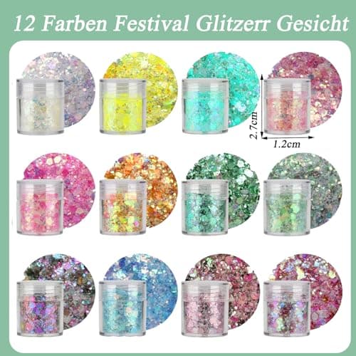 12 Couleurs Paillettes Visage Festival Lumineuse Paillettes Visage Gel Fluorescent Paillettes Cosmétiques Pailletés Adaptés Aux Yeux Au Visage Aux Ongles festival de musique Masquerade Halloween