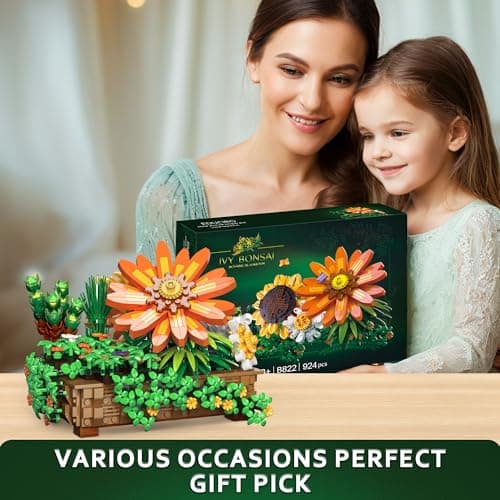 Under the Baubles Ensemble de Jouets de Construction de Fleurs de Tournesol – Décoration d'intérieur, Bouquet de Fleurs bonsaï pour Adultes, Cadeaux pour Elle ou Lui pour Anniversaire de