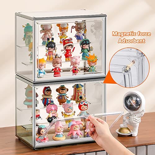 Tigerkinwit Boîte de Présentation en Acrylique 27x18x22 cm Empilable et Amovible Vitrine en Transparent avec Porte Magnétique pour Action Pop Figures Jouets de Collection Objets de Collection