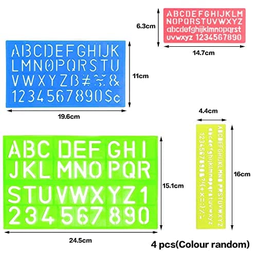 4Pcs Pochoir de Lettre et Chiffre,Pochoirs Alphabet Réutilisable en Plastique,Lettres Dessin Règle pour Tous Les Enfants,Cadeau de Idéal,Multicolore
