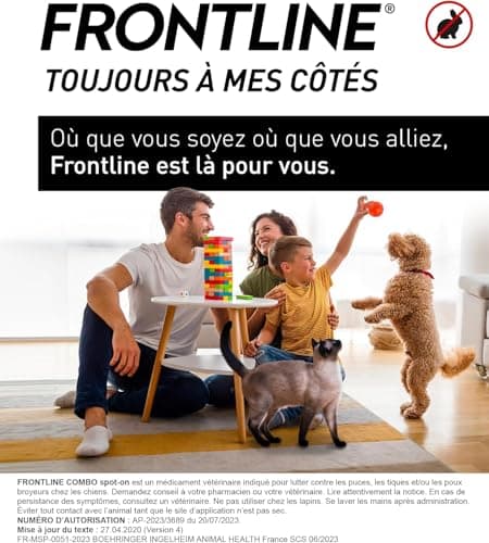 FRONTLINE Spot on Chien - Anti Puces, Anti-Tiques et Poux - Élimine Puces Pendant 8 Semaines-Tiques Pendant 4 Semaines - pour Chien 20 à 40 kg - Fabriqué en France - 3 Pipettes