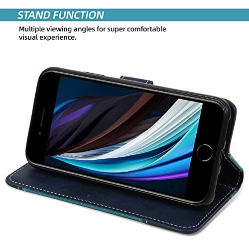 BoxTii Coque pour iPhone SE 2020 / iPhone 8 / iPhone 7, Portefeuille Etui en Cuir PU, Magnétique Protection Housse Coque pour iPhone SE 2020 / iPhone 8 / iPhone 7, Bleu