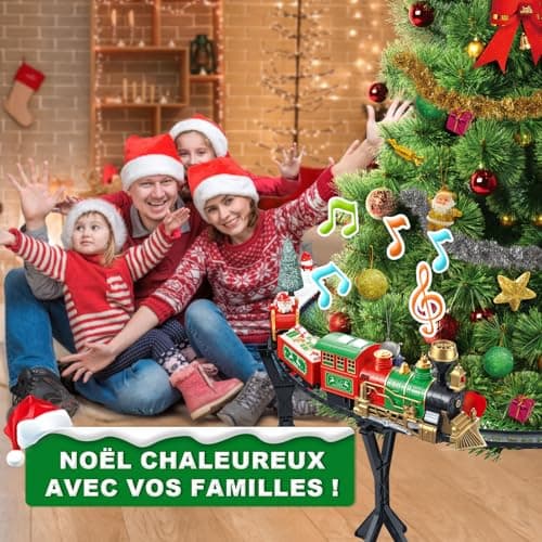 Herenear Train électrique de Noël, Train de Noël sous Le Sapin, Train de Noël Classique et Créatif, Cadeau Jeu de Rails de Train pour Enfants Garçons et Filles 3 4 5 6 7 8 9 Ans (sous l'arbre)